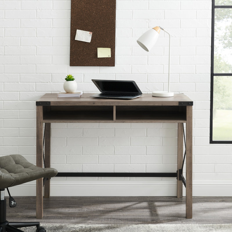 Arsenault Metal-X Desk with Open Cubbies, Gray Wash