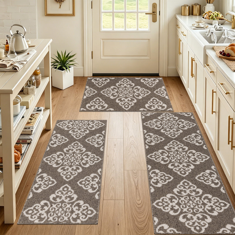 Tapis de cuisine antidérapant lavable à la machine, Brun