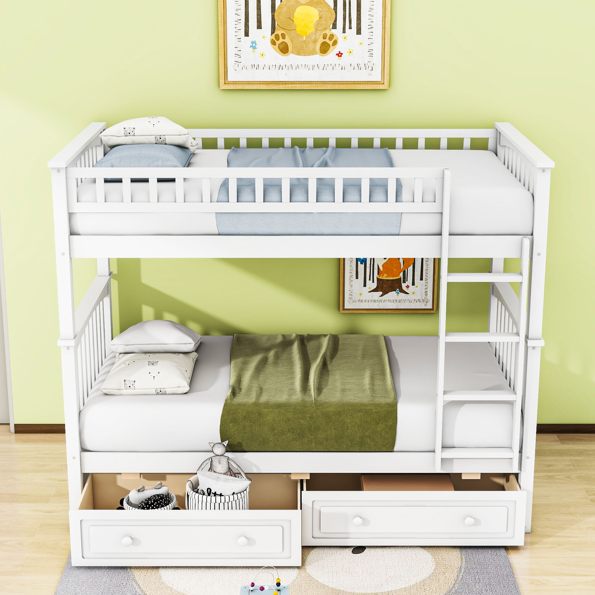 Harriet Bee Twin Over Twin 2 Drawers Wooden Convertible Bunk Bed ...