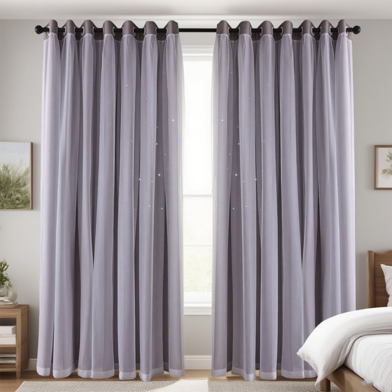 Rideaux occultants à 1 panneau pour chambre d'enfant dans le salon avec double couche de décoration à découpes, Gris