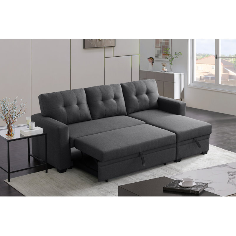 Upholstered L-Shaped Sectional Reversible, Dark Gray Cotton