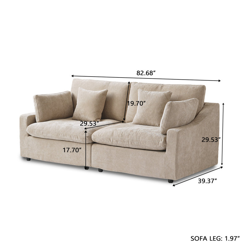 Canapé modulaire rembourré 2 pièces en tissu de chenille avec accoudoirs 2 pièces, Kaki