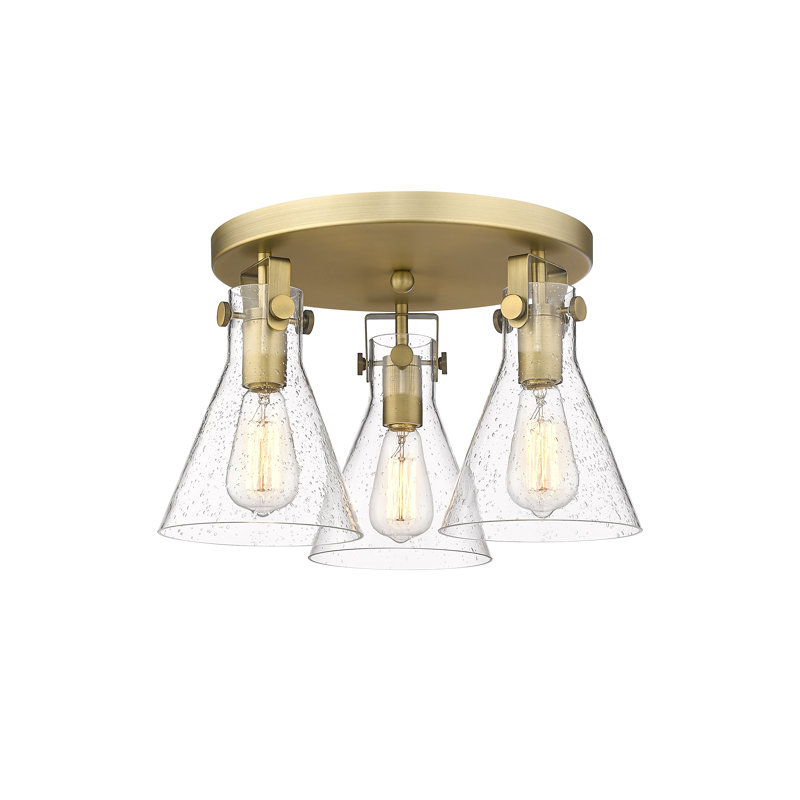 Plafonnier encastré 3 lumières Skokie, Laiton brossé, Bullé