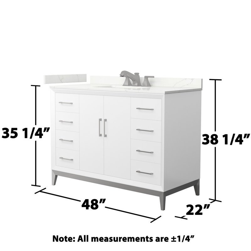 Amici Single Bathroom Vanity with Top, Satin Bronze, Giotto Quartz, 48"