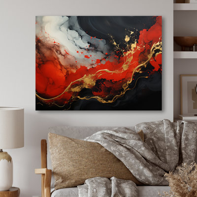 Rouge et or feu de marbre II - art mural abstrait en métal MT137136