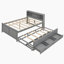 Lit plateforme double avec tête de lit à rangement, USB, lit gigogne simple et 3 tiroirs, gris-129631690-129631687