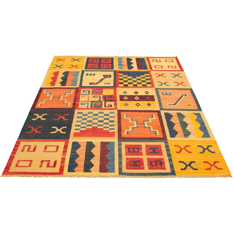 Tapis de zone en laine orange/rouge 8 pi 2 po x 10 pi "one-of-kind" noué la new age anatolian light