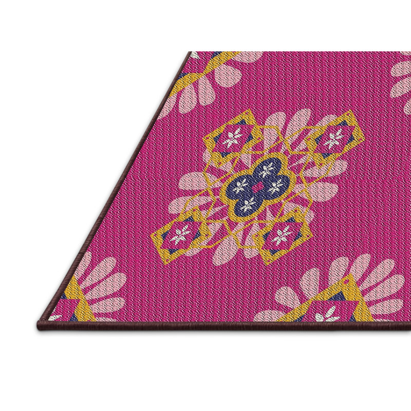 Tapis rouge/brun tissé à la machine, Rectangle 7 pi x 9 pi