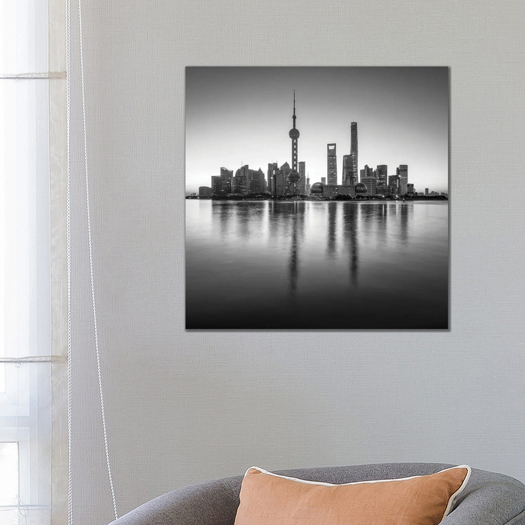 Pudong Sykline In Black And White, Shanghai, China by Jan Becke - Wrapped Canvas Print