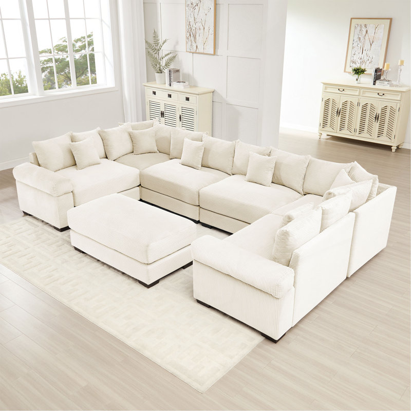 Canapé modulaire surdimensionné surdimensionné en nuage, canapé modulaire convertible, accoudoirs très larges avec repose-pieds, tissu velours côtelé doux, conception ergonomique, assemblage facile, pour le salon