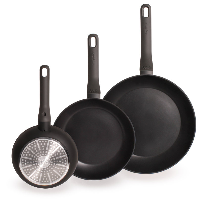 BergHOFF Leo Non-Stick Cast Aluminum 3Pc Fry Pan Set, Dark Grey (8", 10", and 11")