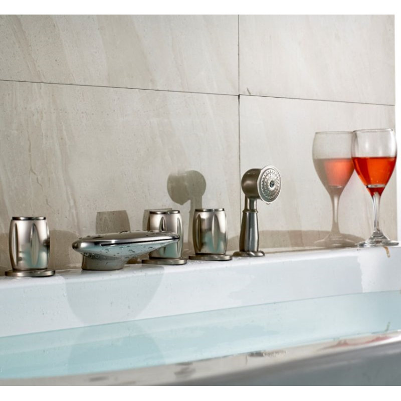 Juno Brushed Nickel Deck Mount Bathtub Faucet Three Round Handles Mixer Tap