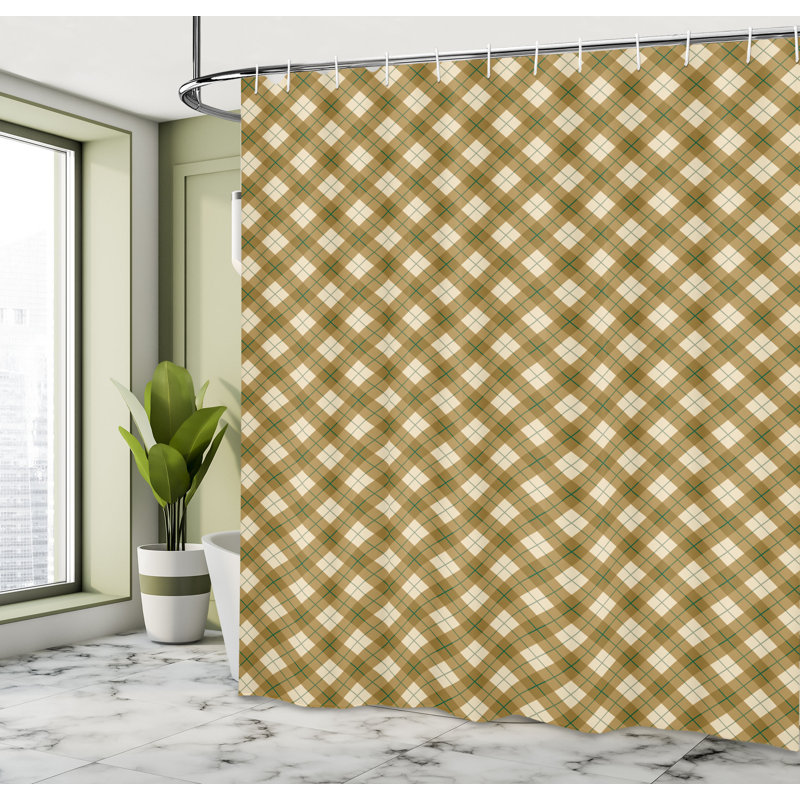 Union Rustic Plaid Shower Curtain Brown Diagonal Retro, 70''H x 69''W