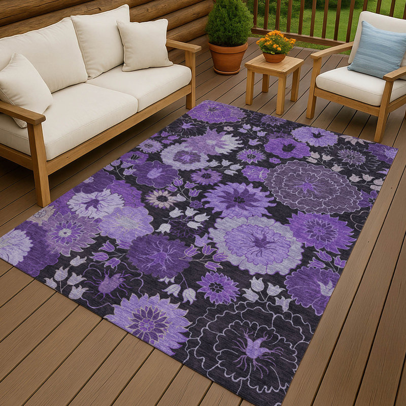 Tapis floral intérieur / extérieur lavable à la machine Efhantillonko ACN2295, Rectangle 5 pi x 7 pi 6 po