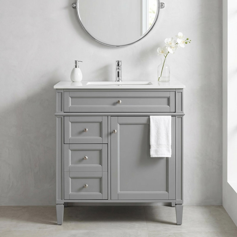  Base de meuble-lavabo moderne de 30 po seulement sans comptoir avec 2 tiroirs et tiroir basculant, Gris