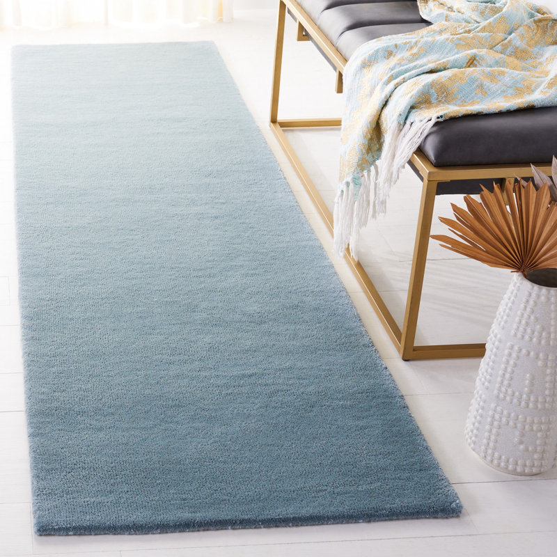 Fifth Avenue Hand Tufted Wool/Cotton Solid Color Rug in Blue, Runner 2'3" x 8'