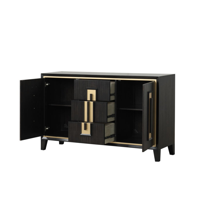 Serveur de rangement avec poignées en bois et garniture décorative dorée