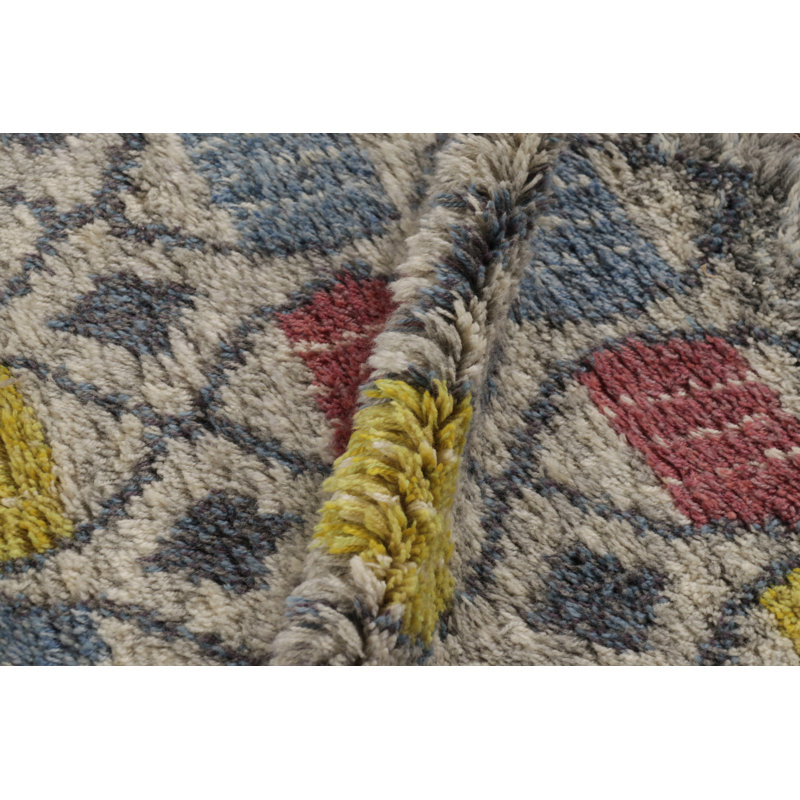 Vintage Swedish Rya Rug, Beige With Colorful Scandinavian Geometry - Rug & Kilim