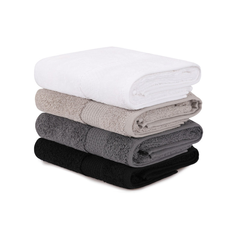 Ensemble de 4 serviettes à main de même taille, Blanc / gris / gris foncé / noir
