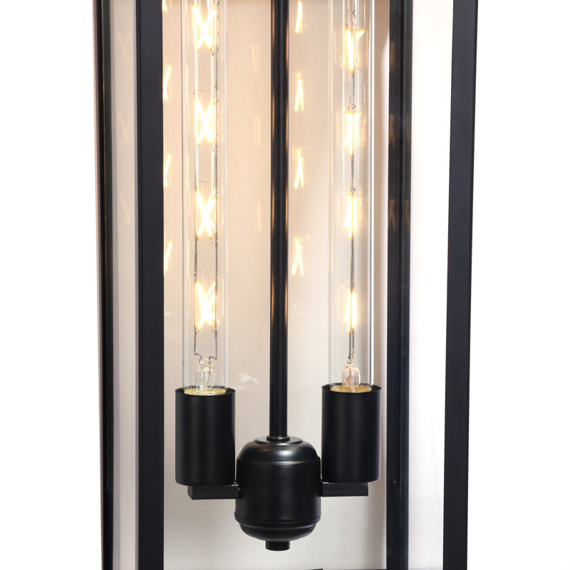 Black Rectangular Narrow Metal Frame with High-transparency Glass Outdoor Wall Light(Set of 2), 20.47" H x 8.27" W x 8.27" D