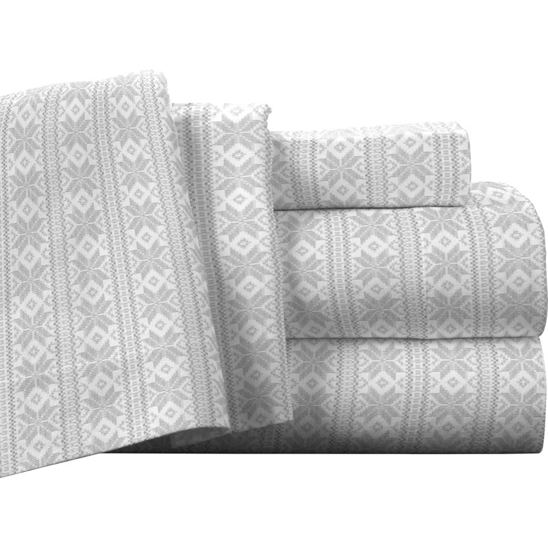 Ensemble de draps 100% coton en flanelle imprimée 175 g / m² Pointehaven, Très grand, FairIsle