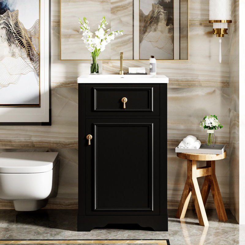 Bathroom Vanity With Ceramic Sink, Noir, noir, noir, noir, Doré