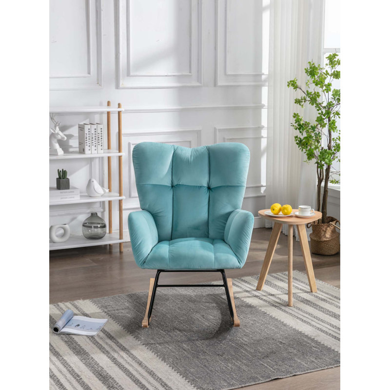 Chaise berçante moderne Marsa, Velours bleu cyan