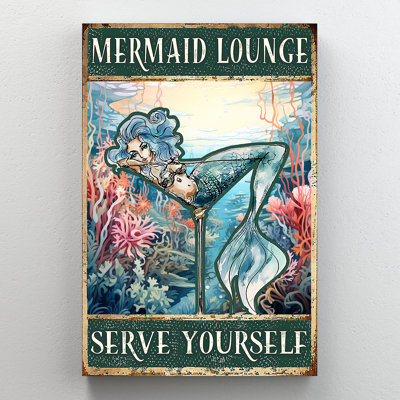 «Mermaid In A Glass Mermaid Lounge», reproduction d'art graphique sur toile tendue