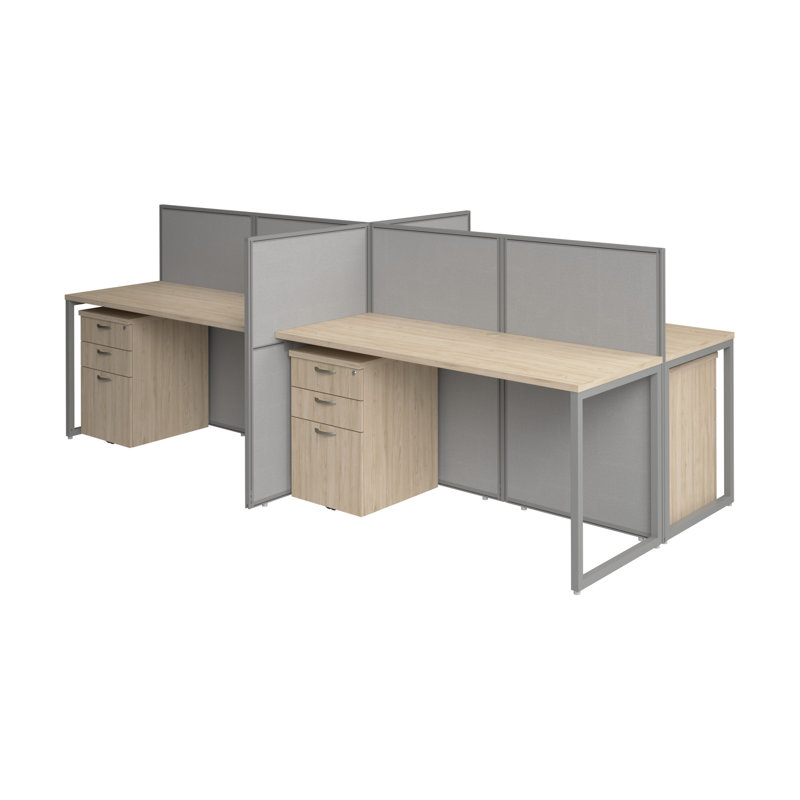 Easy Office 60W 4 Person Cubicle Desk with File Cabinets and 45H Panels, Natural Elm