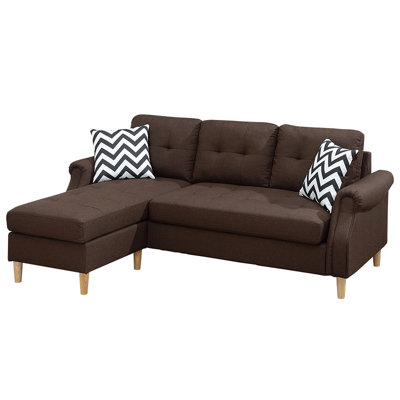 Polyfiber Reversible Sectional Sofa Set Chaise Pillows Plush Cushion Couch Nailheads