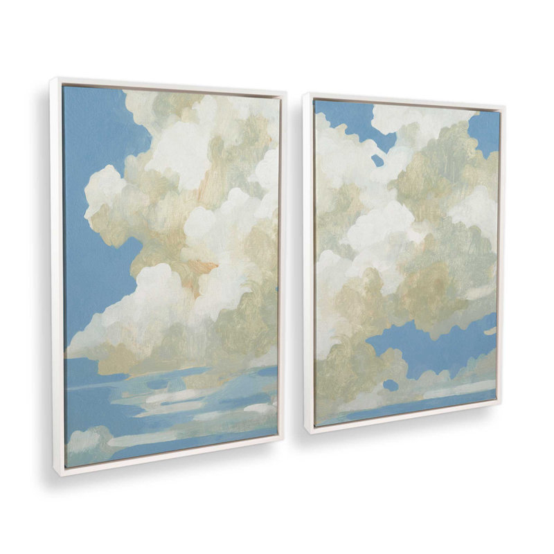 «Calm Clouds in the Breeze», ensemble de 2, H 49 po x l 66 po, Cadre flottant blanc opaque