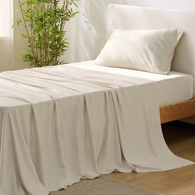 Essential Collection Cooling Rayon Derived from Bamboo Sheet Set, Light Beige, Twin XL Sheet Set with 1 Pillowcase