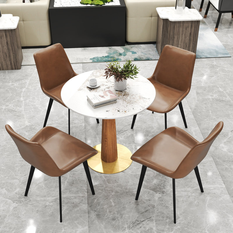 Ensemble de table de conférence 5 pièces avec 4 chaises en cuir, Beige, Brun