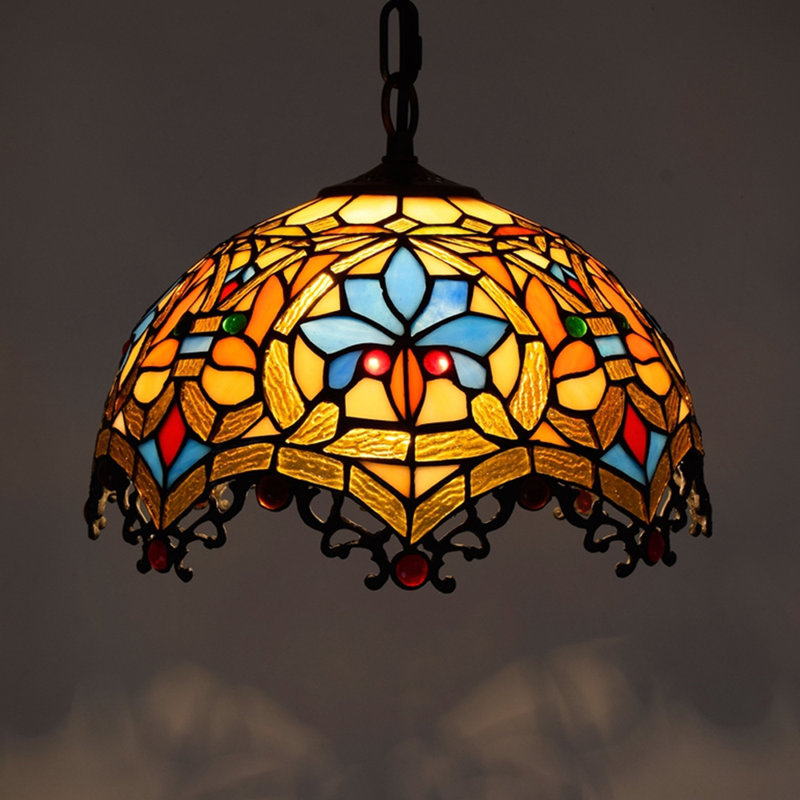 Luminaire suspendu en dôme en verre coloré à 1 lumière de style victorien Forontenac