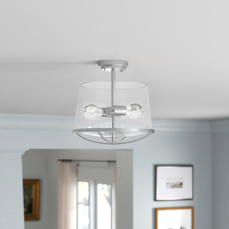 Palacios Glass Semi Flush Mount, Satin Platinum