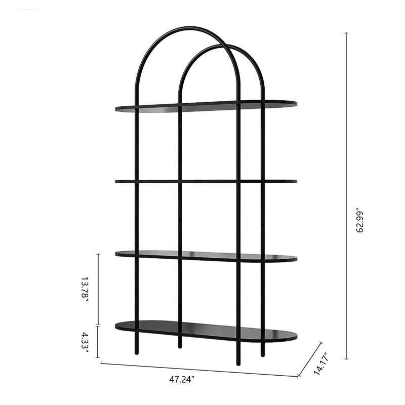 Étagère de rangement de luxe arquée sur pied, organisateur à plusieurs niveaux pour le salon et le vestibule, bibliothèque moderne minimaliste en fer