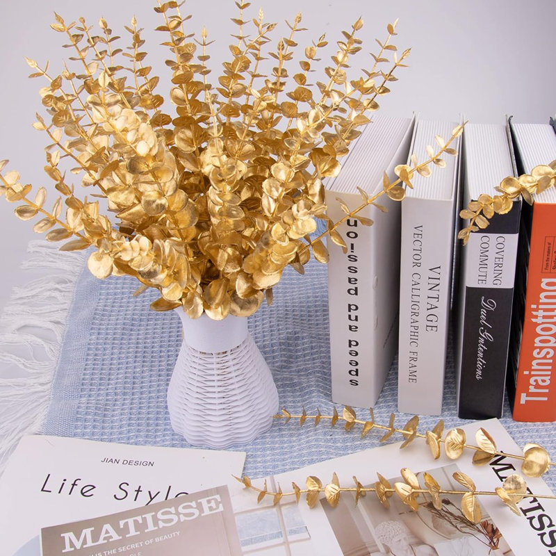 36 Pcs Gold Eucalyptus Stems Artificial Leaves Faux Eucalyp...