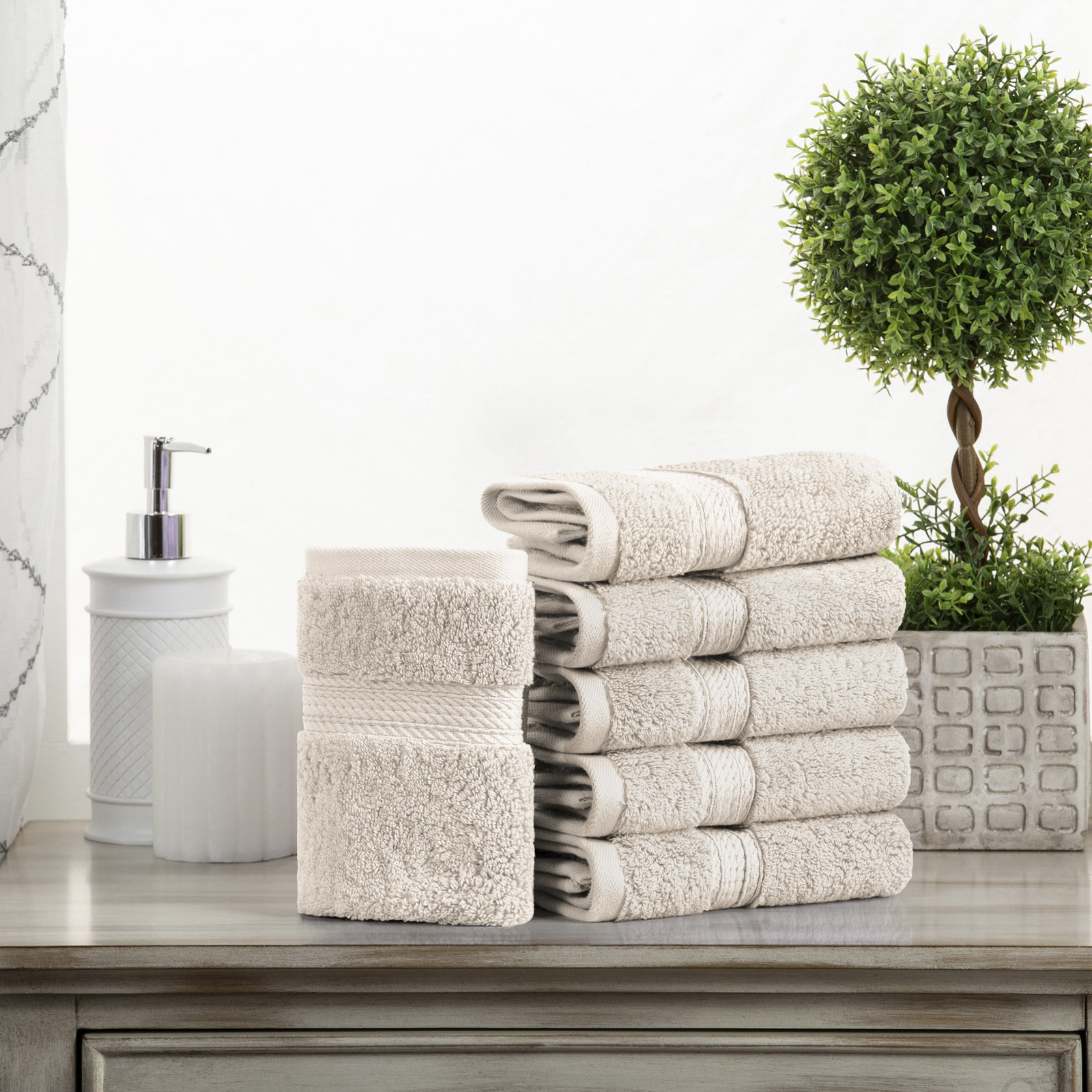 Egyptian Cotton Washcloth Set, Stone, Washcloth - 6 Pack