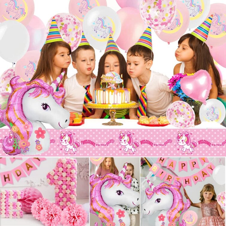 Mmtx Unicorn Birthday Decoration Girls, Pastel Unicorn Balloon Arch with 3D Unicorn and Tablecloth for Unicorn Party Girl 2nd Birthday Baby Shower