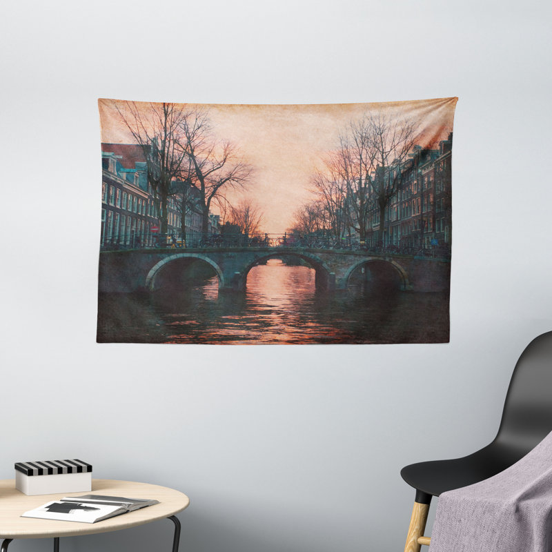 Wandteppich, Amsterdam Weinlese-Brücke, Grau Rosa