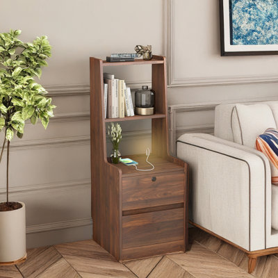 Modern Night Stand with Bookshelf