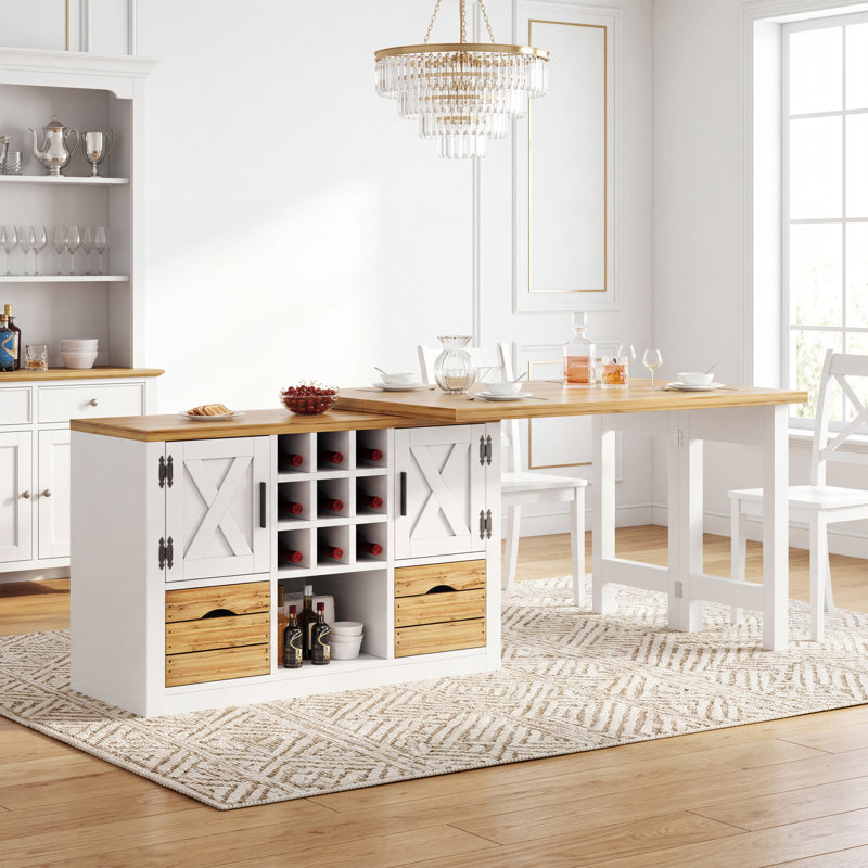 Multifunctional Extendable kitchen island dining table, with sideboard, Suitable for kitchen