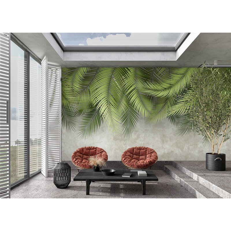 Murale papier peint feuille de palmier tropical, L 110,04 po x l 204 po, Vert