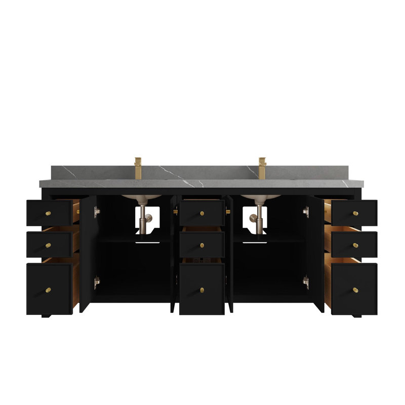 Meuble-lavabo double 84 po avec plateau Chicago, Gris Piatra