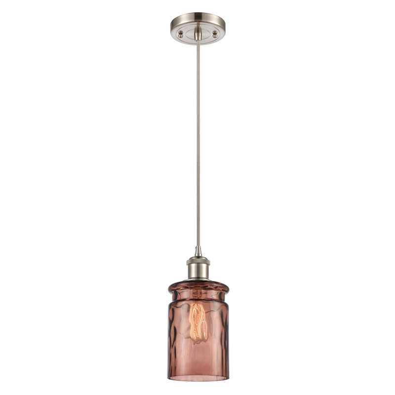 Luminaire suspendu cylindrique simple à 1 lumière Barner, Transparent, Ampoule DEL rétro de 3,5 watts, Nickel satiné brossé