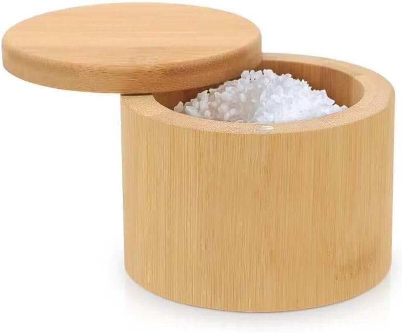 Salt Cellar, Bamboo Salt Container with Lid