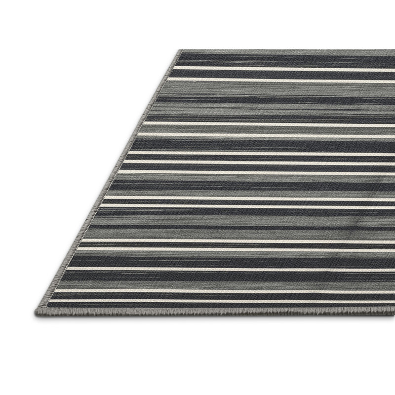  Tapis lavable rayé gris acier et blanc, Rond 6 pi