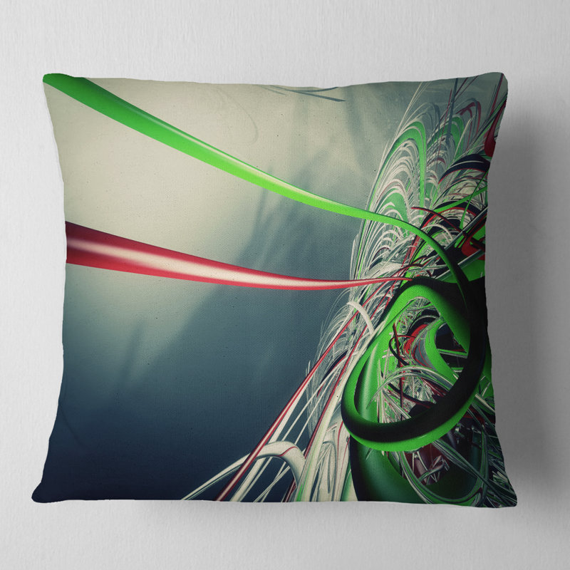 Fractal 3D Green Stripes - coussin imprimé abstrait, 16 po x 1 po, Coussin décoratif