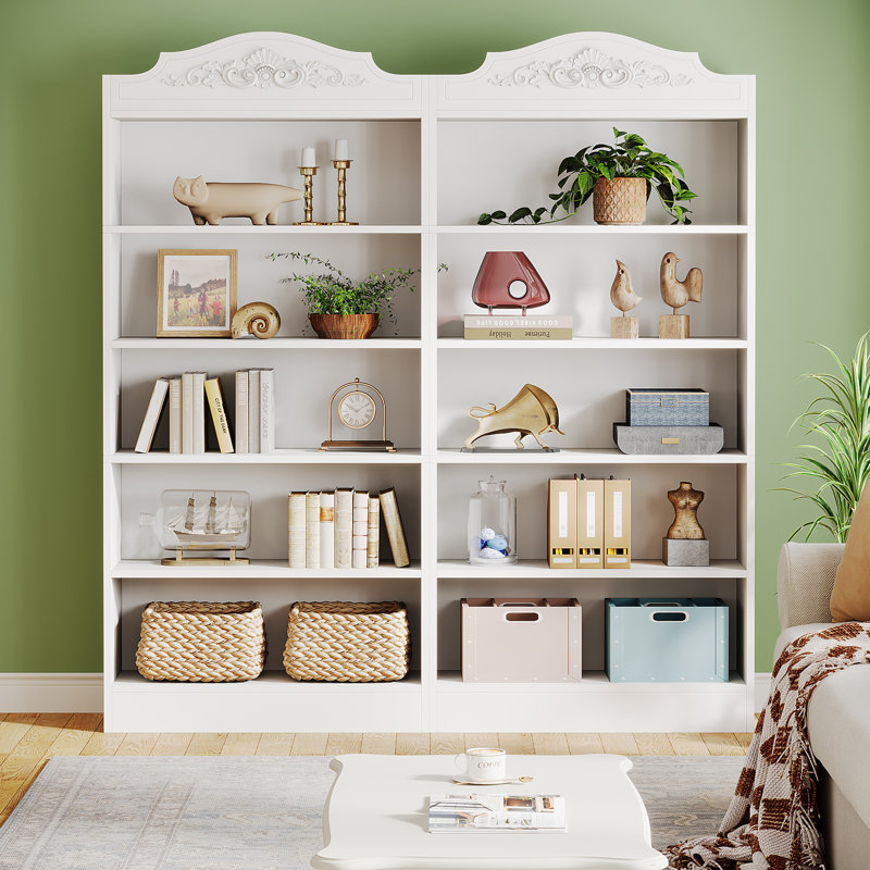 72.83" H X 31.5" W  5 Tier White Modern Bookcase, Set Of 2