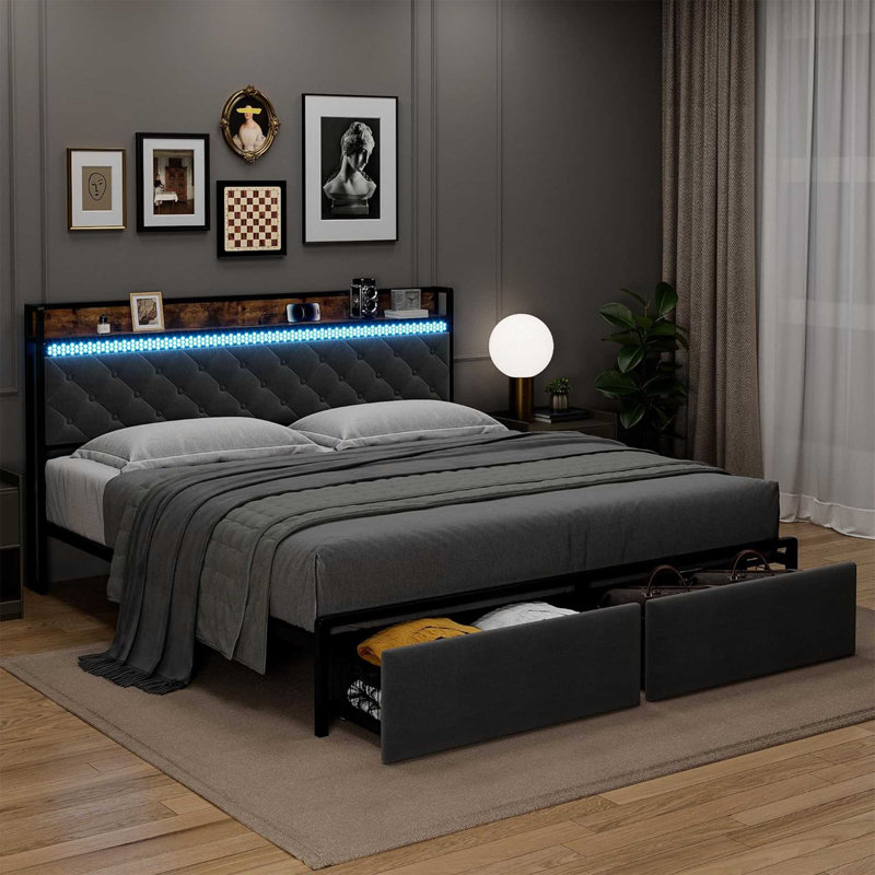 Danitra Upholstered Storage Bed, King, Dark Grey/Black